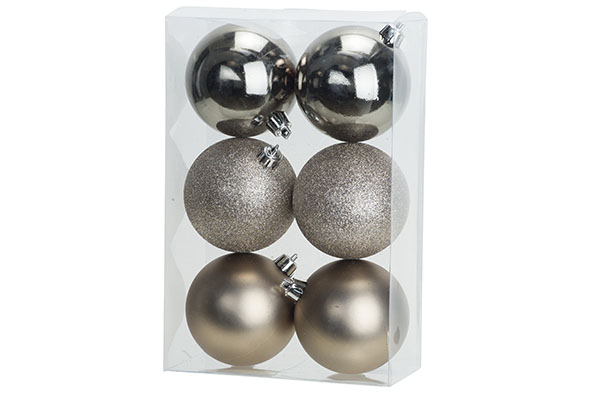 Set van 6 kerstballen champagne Ø 8 cm kunststof