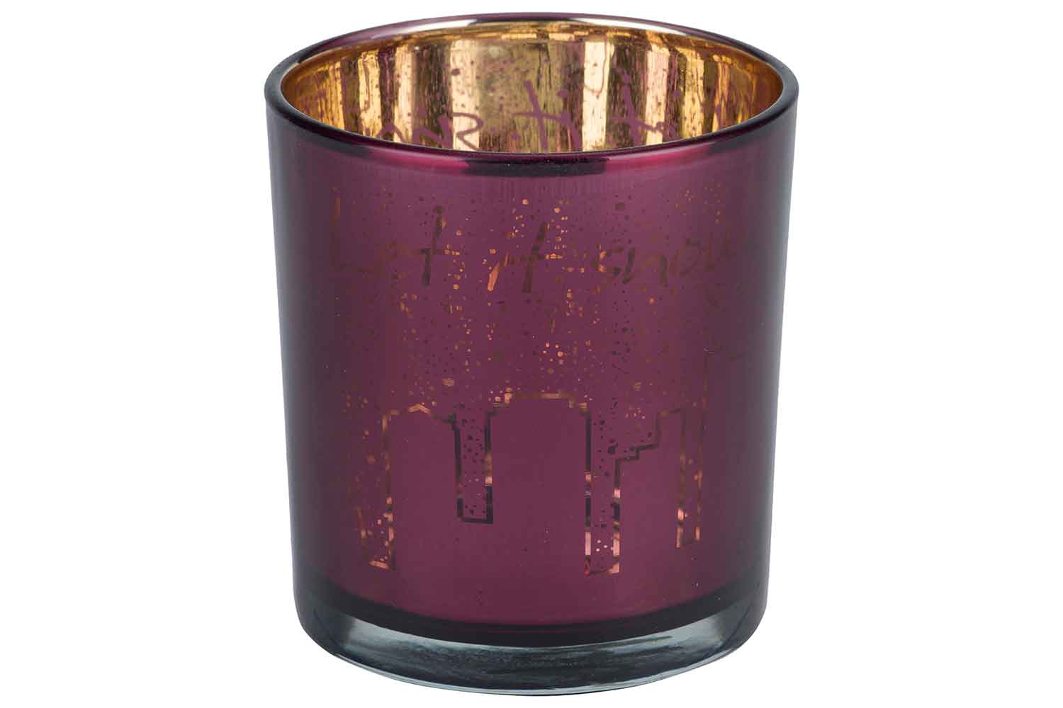 Theelichthouder Let It Snow aubergine D7 x H8 cm glas