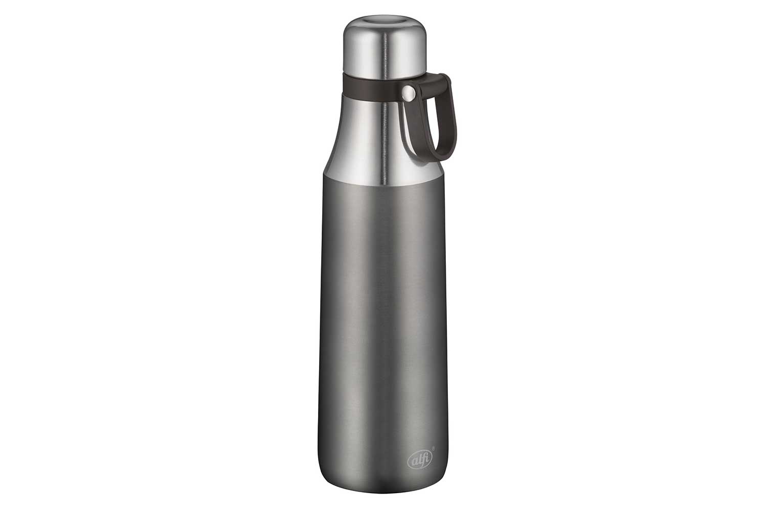 City Isolierflasche, 500 ml, grau mit Trageschlaufe, Edelstahl
