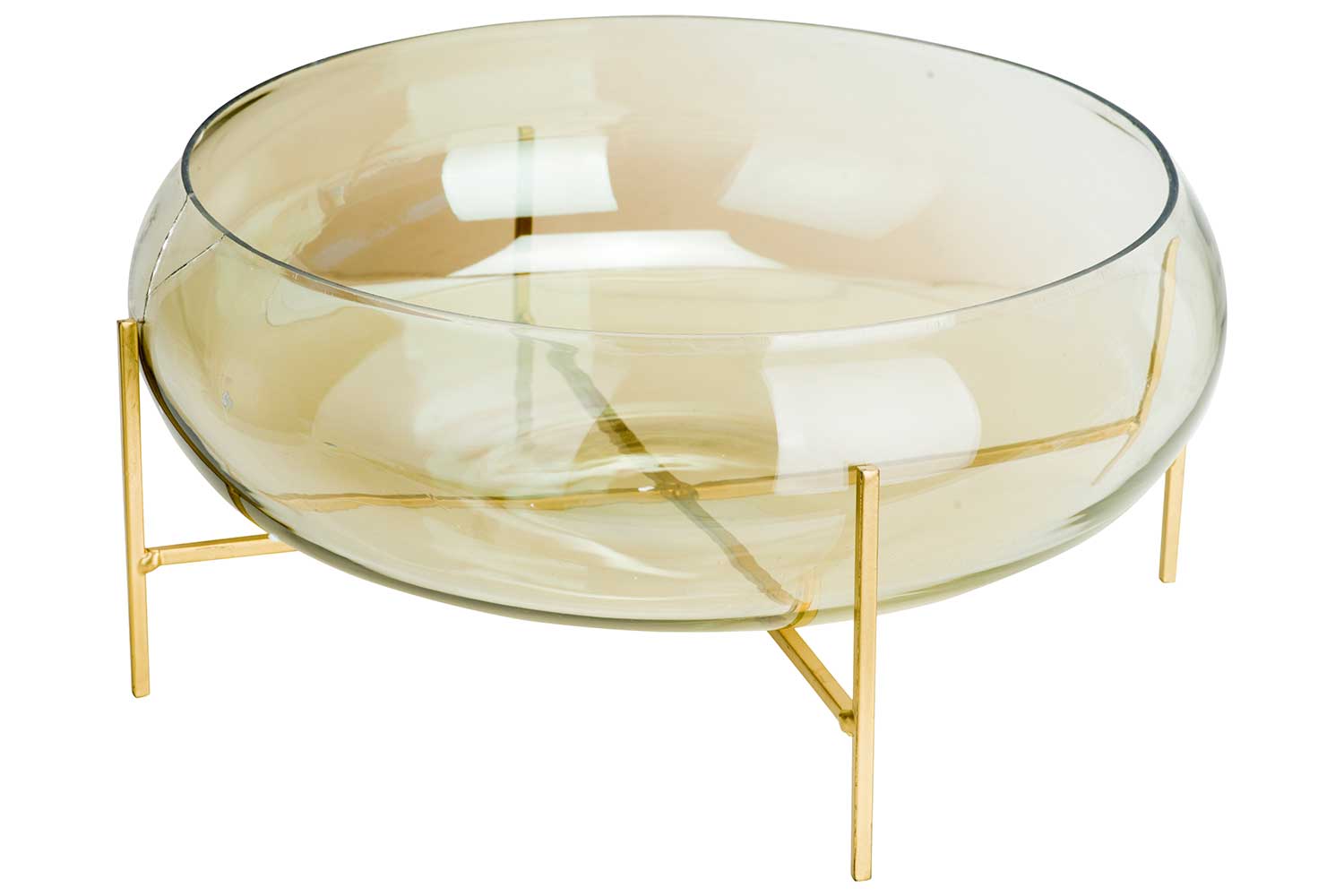 Schaal op metalen voet champagne 41 x 41 x h 22,5 cm glas