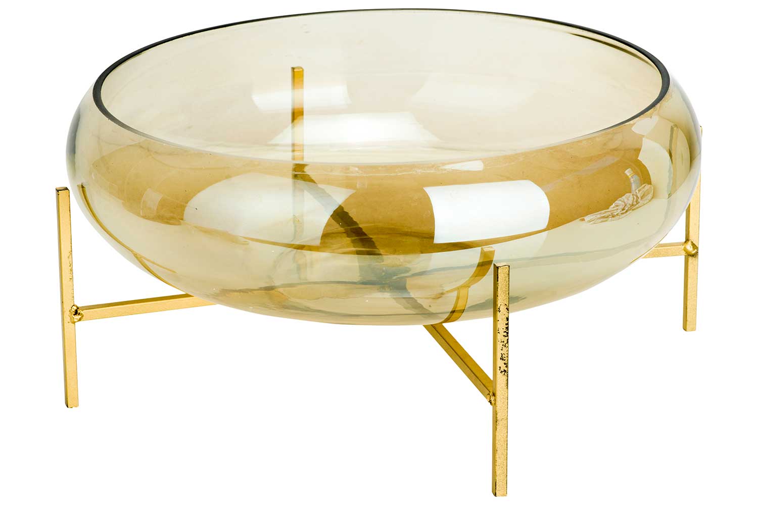 Schaal op metalen voet champagne 34 x 34 x h 17,5 cm glas