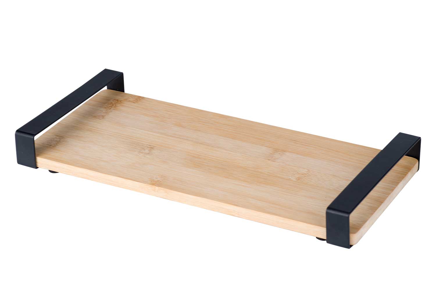 Bamboo tray with metal handle nature 32 x 15 cm