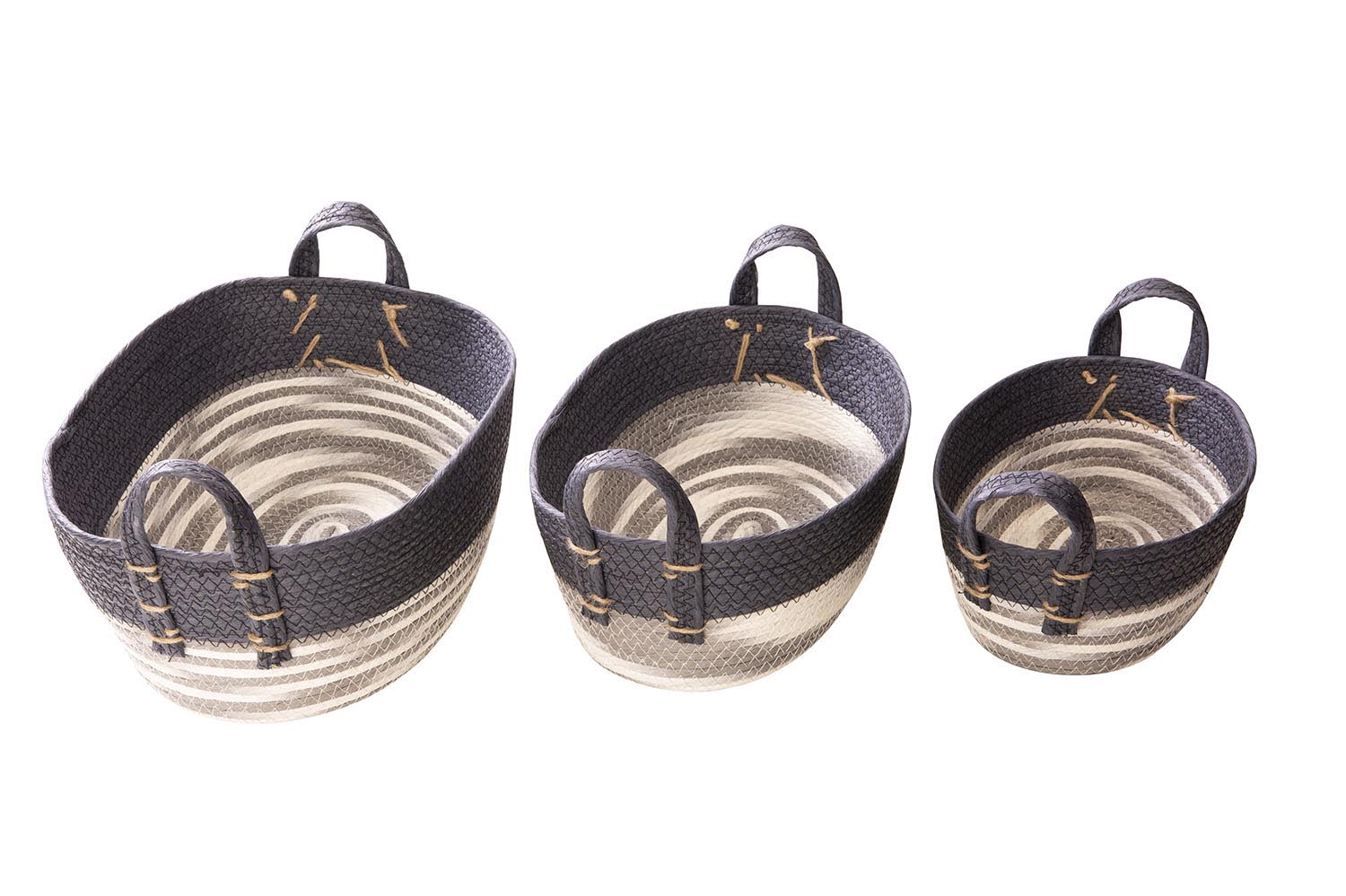 Set van 3 manden papier wit blauw 40 x 30 x 16 cm, 34 x 24 x 14 cm, 28 x 18 x 13 cm
