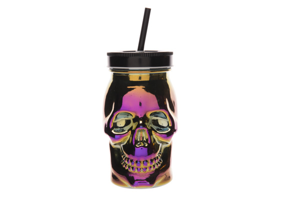 Drinkbeker Skull met rietje violet 400 ml 9 x 9 x 19 cm