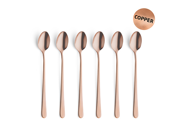 Vintage iced tea lepels, koper, set van 6