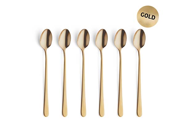 Vintage set van 6 ijsthee Lepels goud