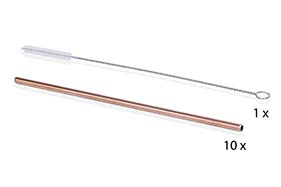 Trinkhalme aus Edelstahl gerade kupfer 10er-Set, 21,4 cm mit Bürste 24 cm