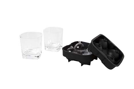 Set van 3 whiskyglazen met ijsbolvorm Ø 8,2 x 8,6 cm