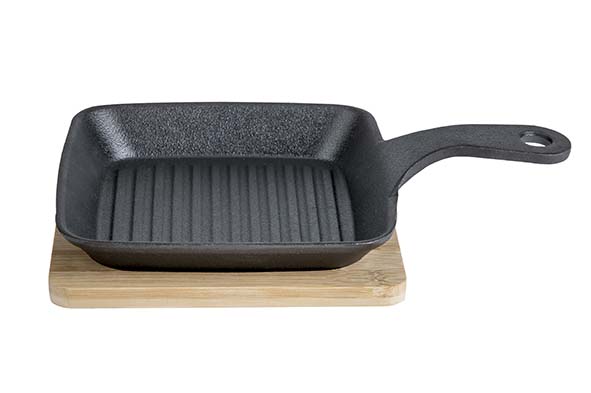 Gusseisen Grillpfanne mit Griff auf Bambus-Basis 23 x 16,3 x 5 cm