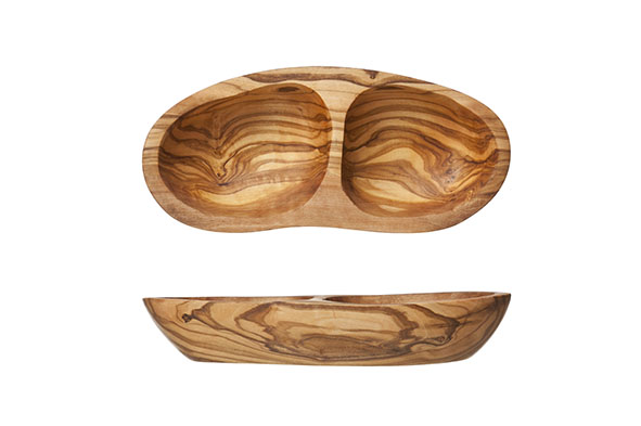 Organic Wood antipasti bord met 2 vakken, olijfhout, 20 x 8 9 x H 3,5 cm