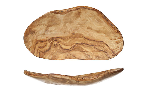 Platte fruitschaal olijfhout nature 23-28 x 10-16 cm