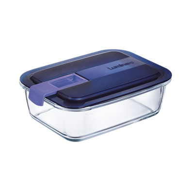 Easy Box rechthoekige bewaardoos 122 cl blauw deksel glas