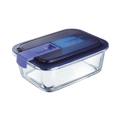 Easy box rechthoekig 82 cl blauw deksel gehard glas