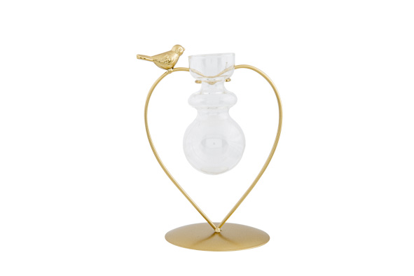 Halter Herz Glas Vase Gold 14 x 10,5 x H18 cm Metall-Glas