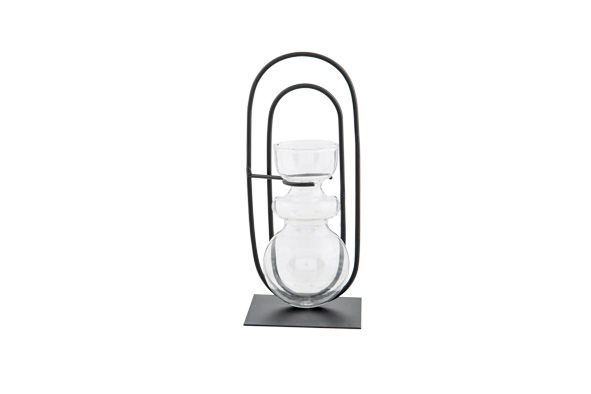 Vasenhalter, schwarz, oval, Metall-Glas, 8 x 8 x 18,5 cm