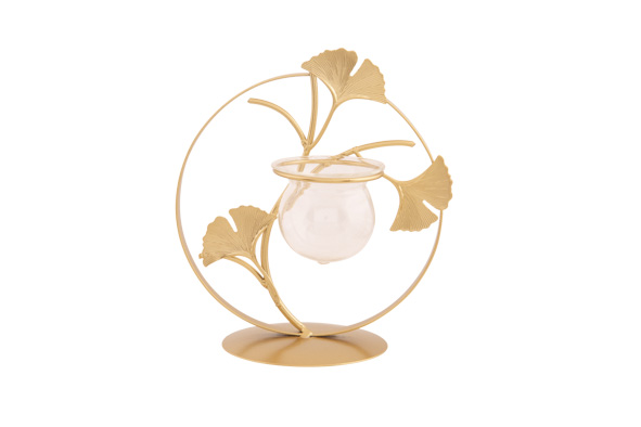 Halter rund Glas Vase Gold 17,5 x 11,5 x H19,5 cm Metall-Glas