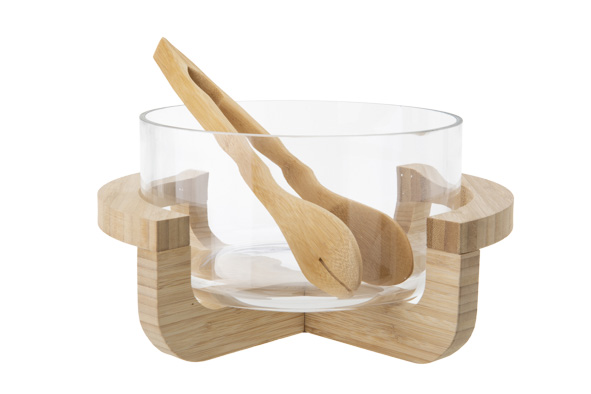 Salatschüssel Glas transparent mit Halter und Zange