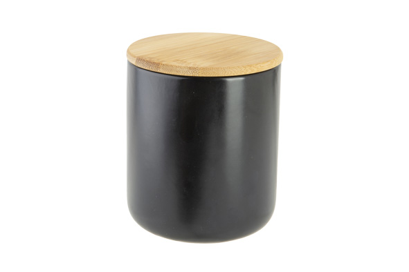 Aperoschaal zwart, keramiek, bamboe deksel, Ø 10 cm