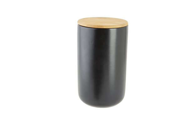 Aperoschaal zwart, keramiek, bamboe deksel, Ø 10 cm