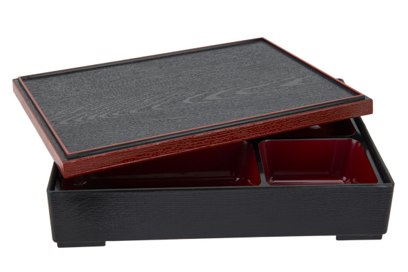 Asian Bento lunchbox zwart-rood 28 x 22 x 6 cm