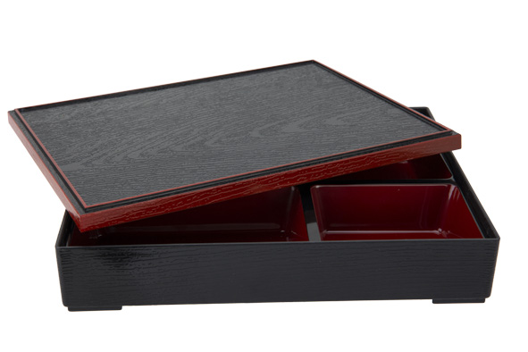 Asian Bento lunchbox zwart-rood, 30,5 x 25 x 5,5 cm