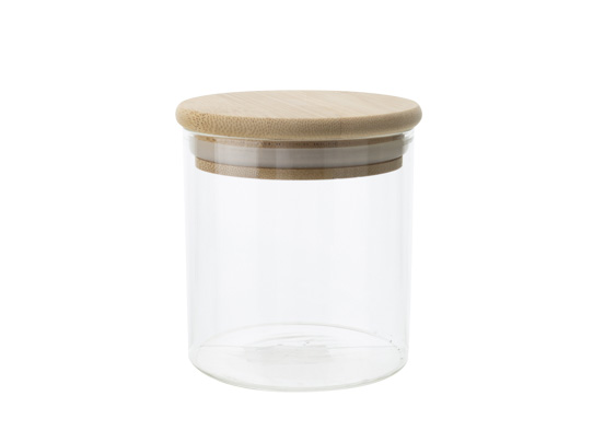 Voorraadpot glas 33 cl Ø 8 x H 10 cm houten deksel