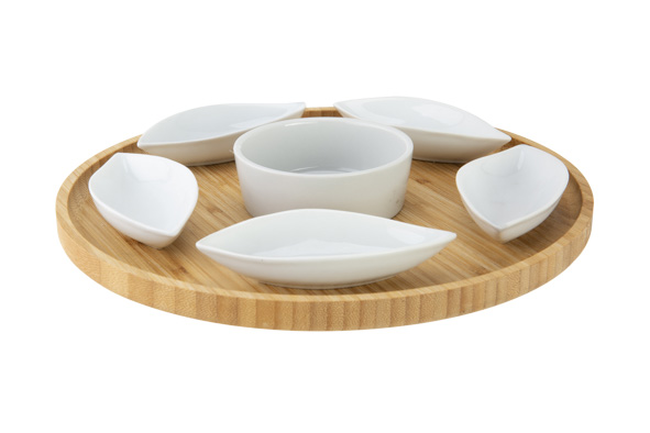 Serving plate round bamboo Ø 26 x 3 cm with 6 bowls