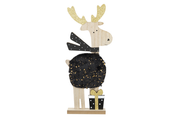 Hirsch Golden Stars, schwarz, Holz, 15 x 5 x 37 cm