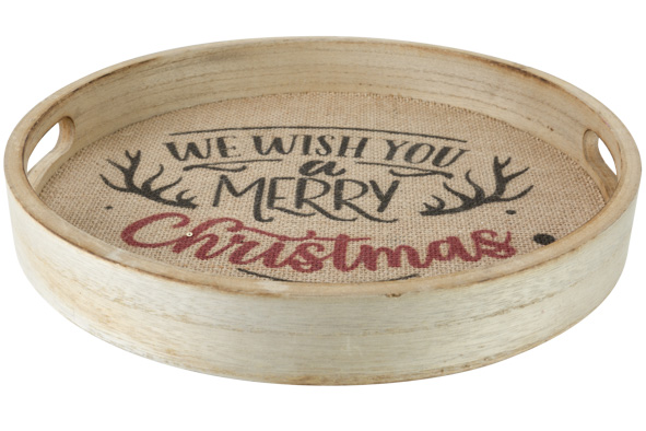 Tablett Merry Christmas, natur, Holz, Ø 30 cm