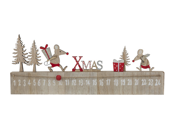 Adventskalender Mouse Rot-Grau 35 x 2 x 13 cm Holz