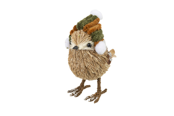 Vogel met gestreepte muts, groen, foam, 10 x 6 x 13 cm