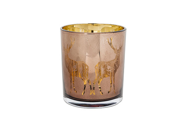 Theelichthouder Deer Mirror cognac 7 x 7 x 8 cm glas