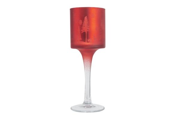 On Foot Trees tealight holder, red, glass, 7 x 7 x 20 cm
