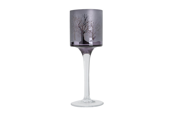 Teelichthalter On Foot Trees grau Glas 7 x 7 x 20 cm
