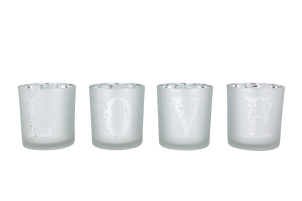 Teelichthalter Love Frost Weiß 4er-Set 7,5 x 25 x 7,5 cm Glas