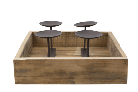 Holz-Kerzenhalter 4er-Set natur 25 x 25 x 10 cm