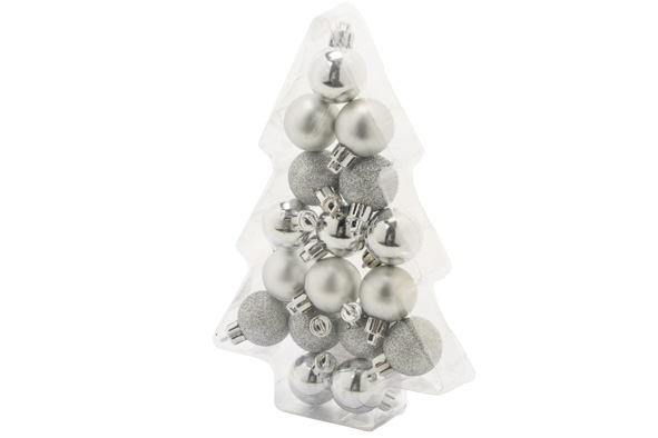 17er-Set Weihnachtskugeln Mix silber Ø 3 cm Kunststoff