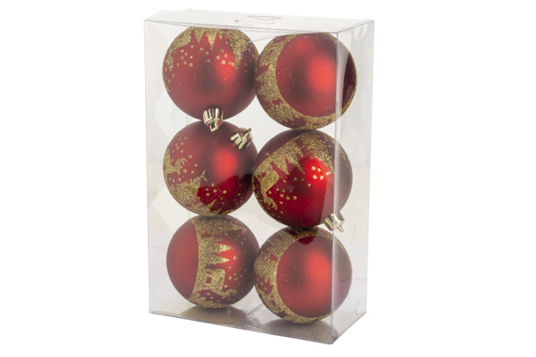 Weihnachtskugel 6er-Set trees gold Glitzer rot Kunststoff Ø 8 cm