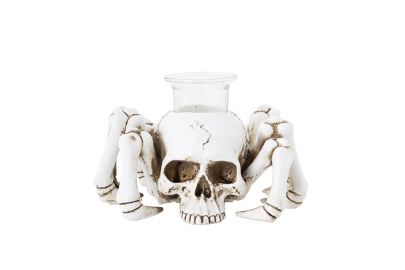 Theelichthouder skull crème polyresin 18 x 14 x 8,5 cm