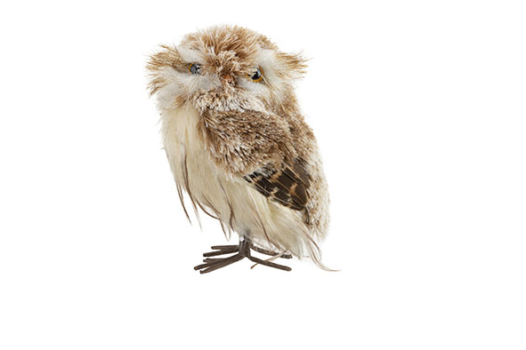 Uil feathers glitter greige 11 x 5 x 15,5 cm kunststof