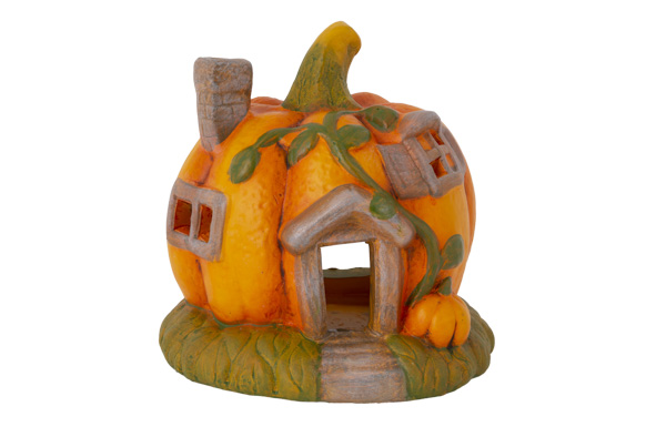 Pompoenhuis oranje keramiek rond 16 x 15,7 x 16 cm