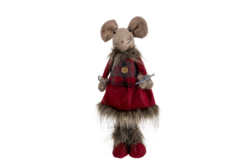 Kerstfiguur Mouse Girl bordeaux 14 x 12 x 32 cm textiel
