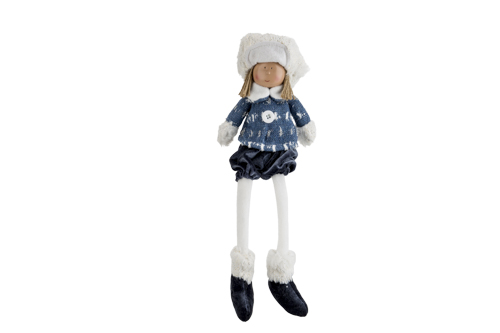 Winterkind Remi zittend blauw 18 x 10 x 45 cm textiel