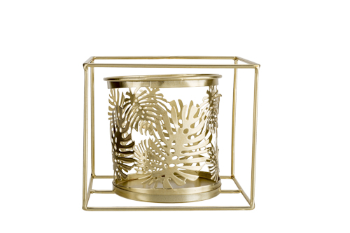 Teelichthalter Leaf Pot gold 15 x 11 x 13 cm quadratisch Metall