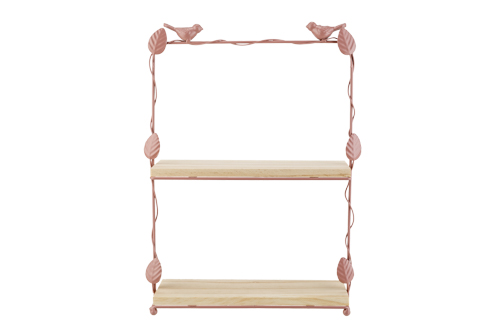 Etagère Birds powder coated 2 verdiepingen roze 28 x 8,5 x 36 cm metaal