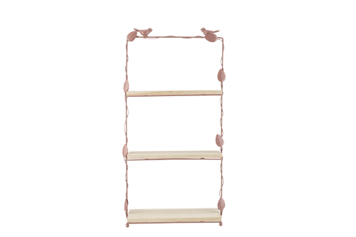 Etagère birds poedercoat roze 28 x 8,5 x 50,5 cm metaal