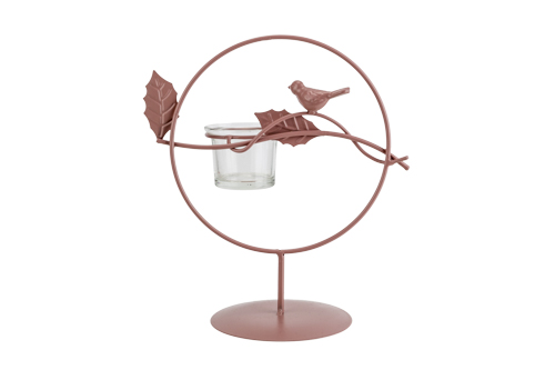 Teelichthalter Bird powder coated mit Glashalter rosa 19,5 x 10,5 x 21 cm rund Metall