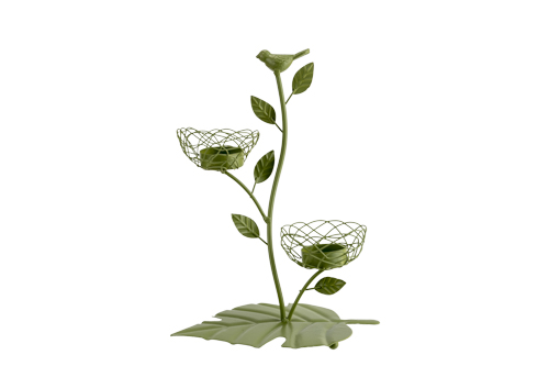Teelichthalter Bird Leaf Base powder coated 2 Teelichter grün 20 x 13 x 27,5 cm Metall