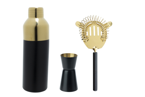 Set cocktail, shaker 550 ml, doseur 15-30 ml, tamis, lot de 3