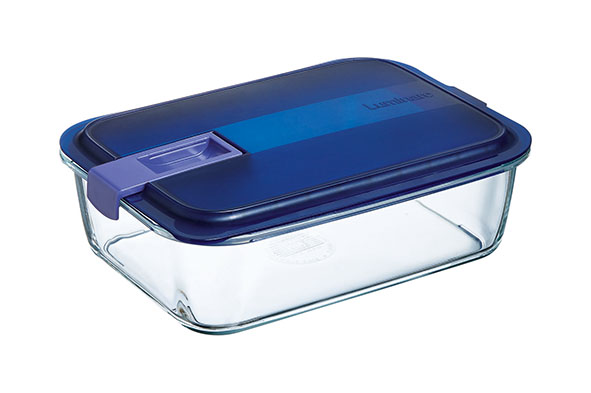 Easy Box rechthoekige box 197 ml, transparant met blauw deksel